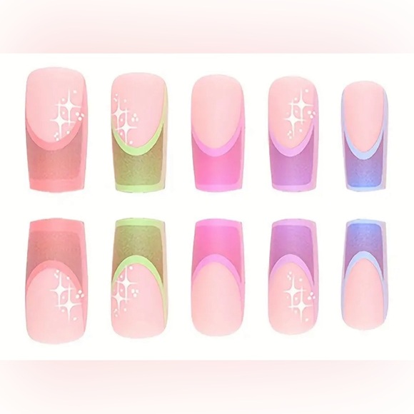 24 Neon Colorful Cartoon Square Medium Length Fake Press On Nails Kit New In Box - Picture 2 of 4